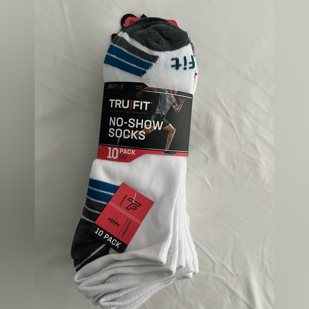 🔥TRU FIT ACTIVE NO-SHOW MEN'S SOCKS 10 PAIRS COOL/DRY SIZE LARGE 8-12.5 NWT
